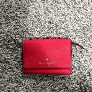kate spade Red Saffiano Leather Compact Wallet with Zip Pocket